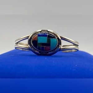 Carolyn Pollack Relios Sterling Silver Inlaid Multi Stone Cuff Bracelet